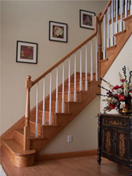 Standard Block Newel Posts with Gooseneck at Intermediate Landing
